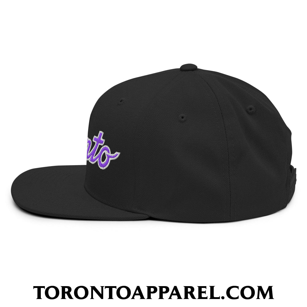 Toronto Basketball Classic Sports Script Embroidered Flat Brim Bill Snapback Hat Purple / White - Toronto Apparel