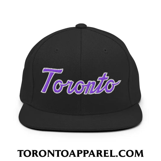 Toronto Basketball Classic Sports Script Embroidered Flat Brim Bill Snapback Hat Purple / White - Black - Toronto Apparel