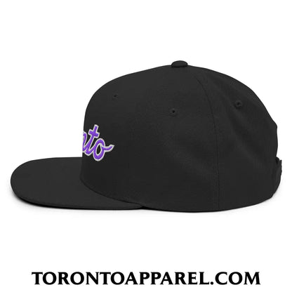 Toronto Basketball Classic Sports Script Embroidered Flat Brim Bill Snapback Hat Purple / White - Toronto Apparel
