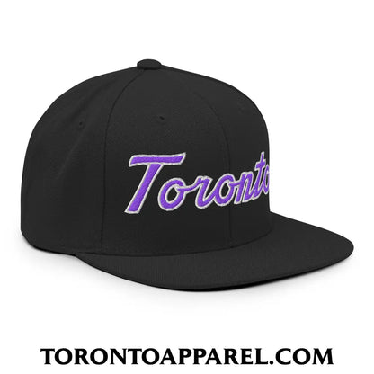 Toronto Basketball Classic Sports Script Embroidered Flat Brim Bill Snapback Hat Purple / White - Toronto Apparel