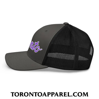Toronto Basketball Classic Sports Script Embroidered Mesh Trucker Hat Purple / White - Toronto Apparel