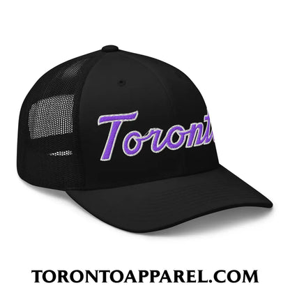 Toronto Basketball Classic Sports Script Embroidered Mesh Trucker Hat Purple / White - Toronto Apparel