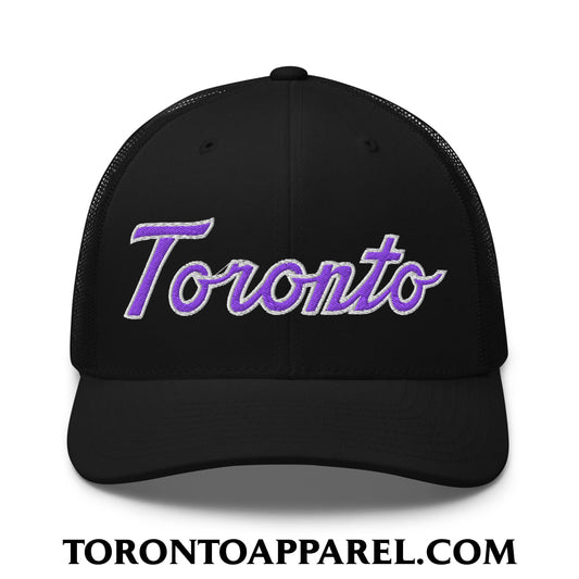Toronto Basketball Classic Sports Script Embroidered Mesh Trucker Hat Purple / White - Black - Toronto Apparel