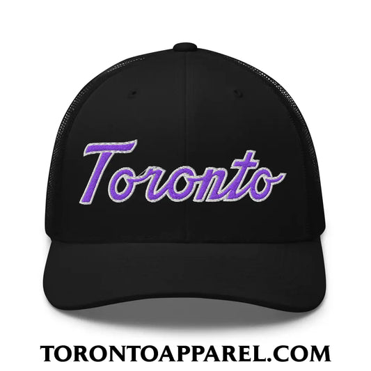 Toronto Basketball Classic Sports Script Embroidered Mesh Trucker Hat Purple / White - Black - Toronto Apparel
