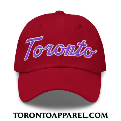 Toronto Basketball Classic Sports Script Embroidered Unstructured Dad Hat Purple / White - Cranberry - Toronto Apparel