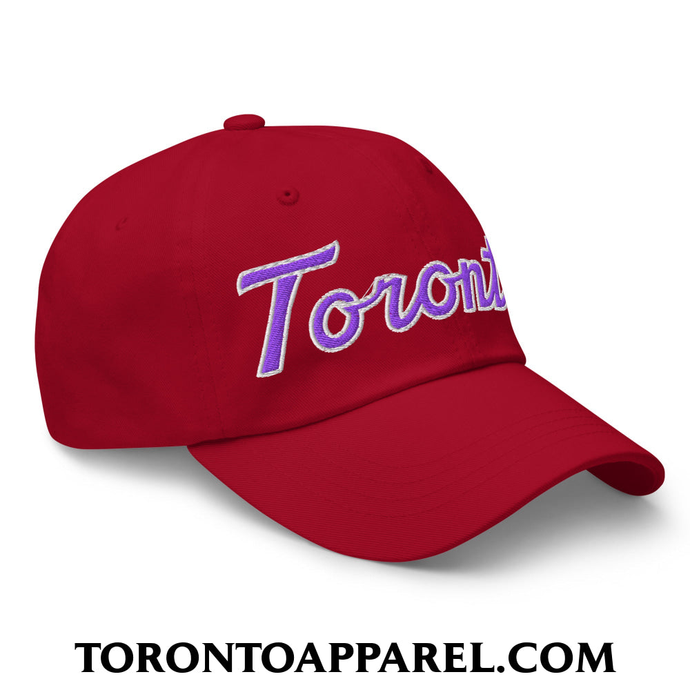 Toronto Basketball Classic Sports Script Embroidered Unstructured Dad Hat Purple / White - Toronto Apparel