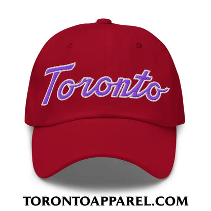 Toronto Basketball Classic Sports Script Embroidered Unstructured Dad Hat Purple / White - Cranberry - Toronto Apparel