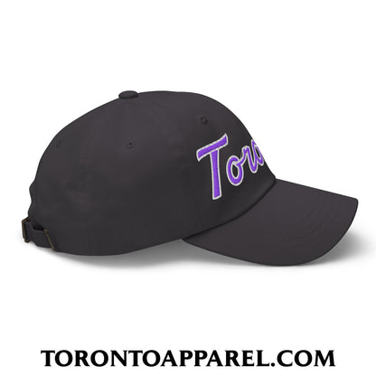 Toronto Basketball Classic Sports Script Embroidered Unstructured Dad Hat Purple / White - Toronto Apparel