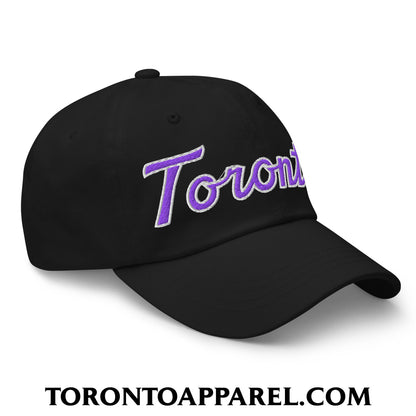 Toronto Basketball Classic Sports Script Embroidered Unstructured Dad Hat Purple / White - Toronto Apparel