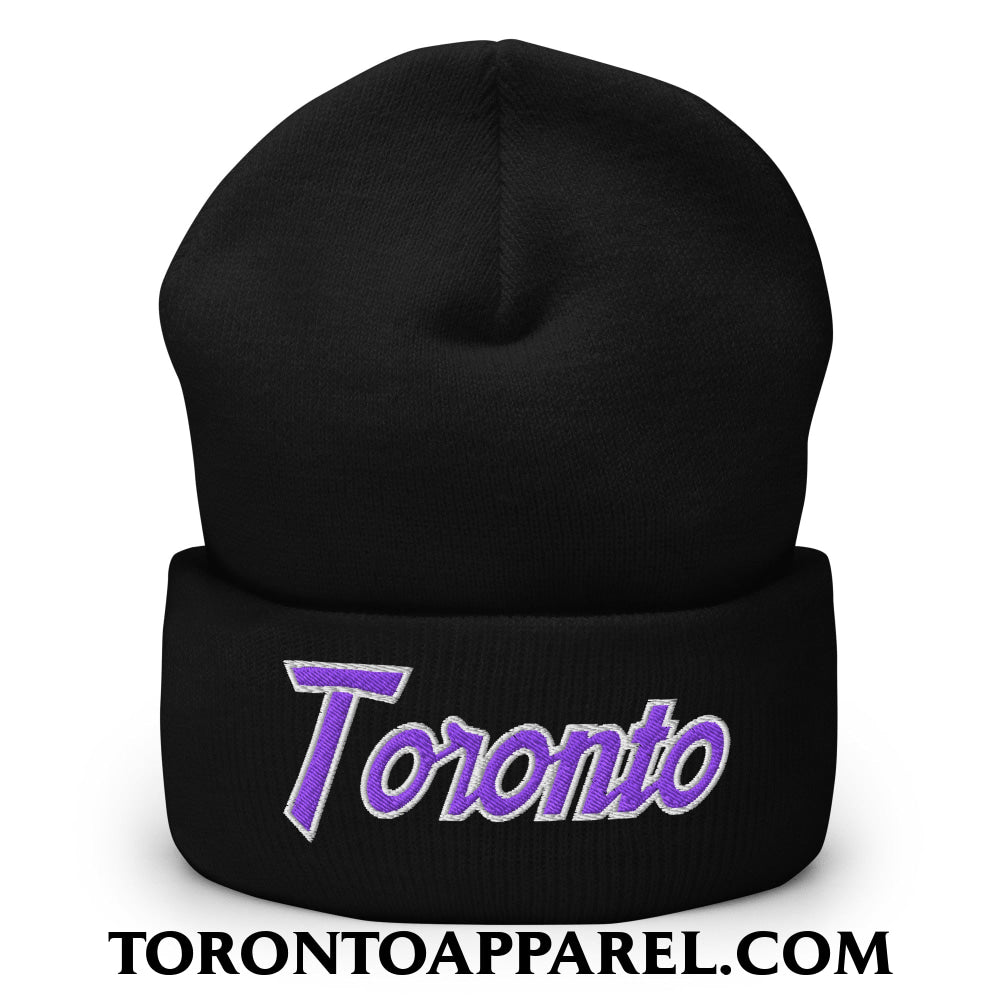 Toronto Basketball Vintage Sports Script Embroidered Cuffed Knit Beanie Purple / White - Black - Toronto Apparel