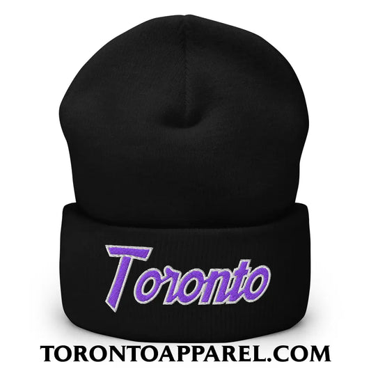 Toronto Basketball Vintage Sports Script Embroidered Cuffed Knit Beanie Purple / White - Black - Toronto Apparel