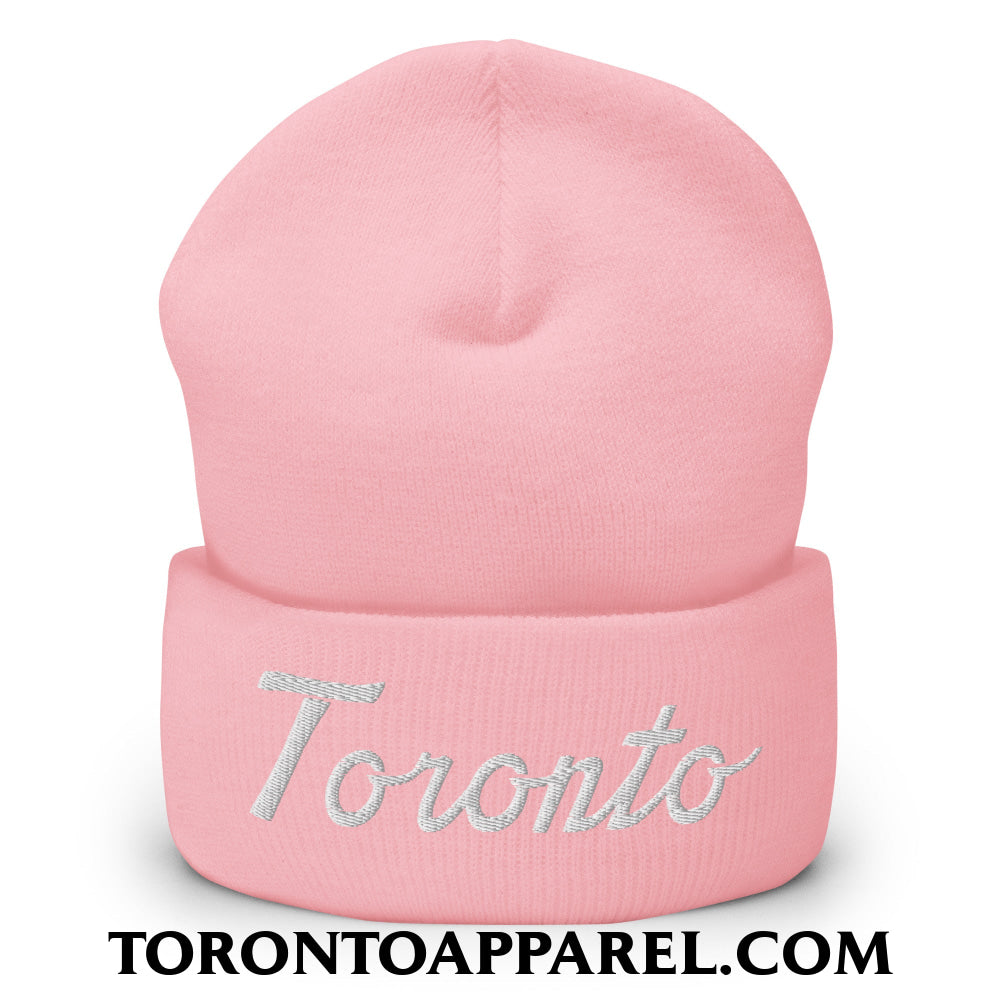 Toronto Classic Sports Script Embroidered Cuffed Knit Beanie - Baby Pink - Toronto Apparel