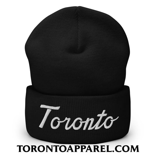 Toronto Classic Sports Script Embroidered Cuffed Knit Beanie - Black - Toronto Apparel