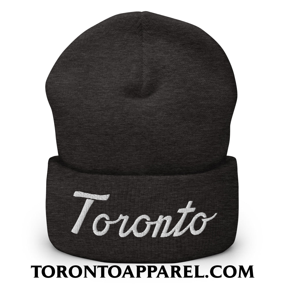 Toronto Classic Sports Script Embroidered Cuffed Knit Beanie - Dark Grey - Toronto Apparel