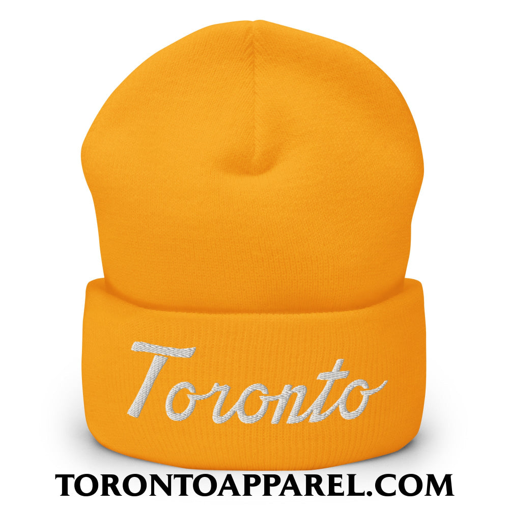 Toronto Classic Sports Script Embroidered Cuffed Knit Beanie - Gold - Toronto Apparel