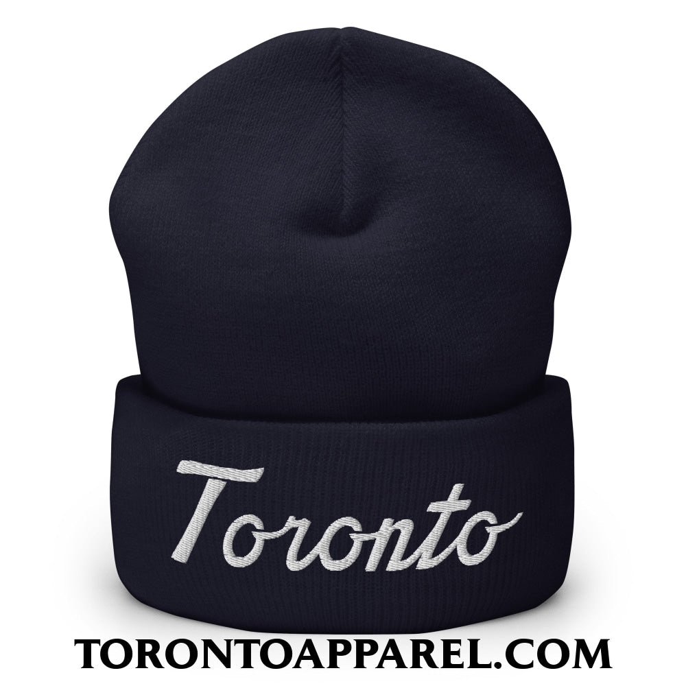 Toronto Classic Sports Script Embroidered Cuffed Knit Beanie - Navy - Toronto Apparel