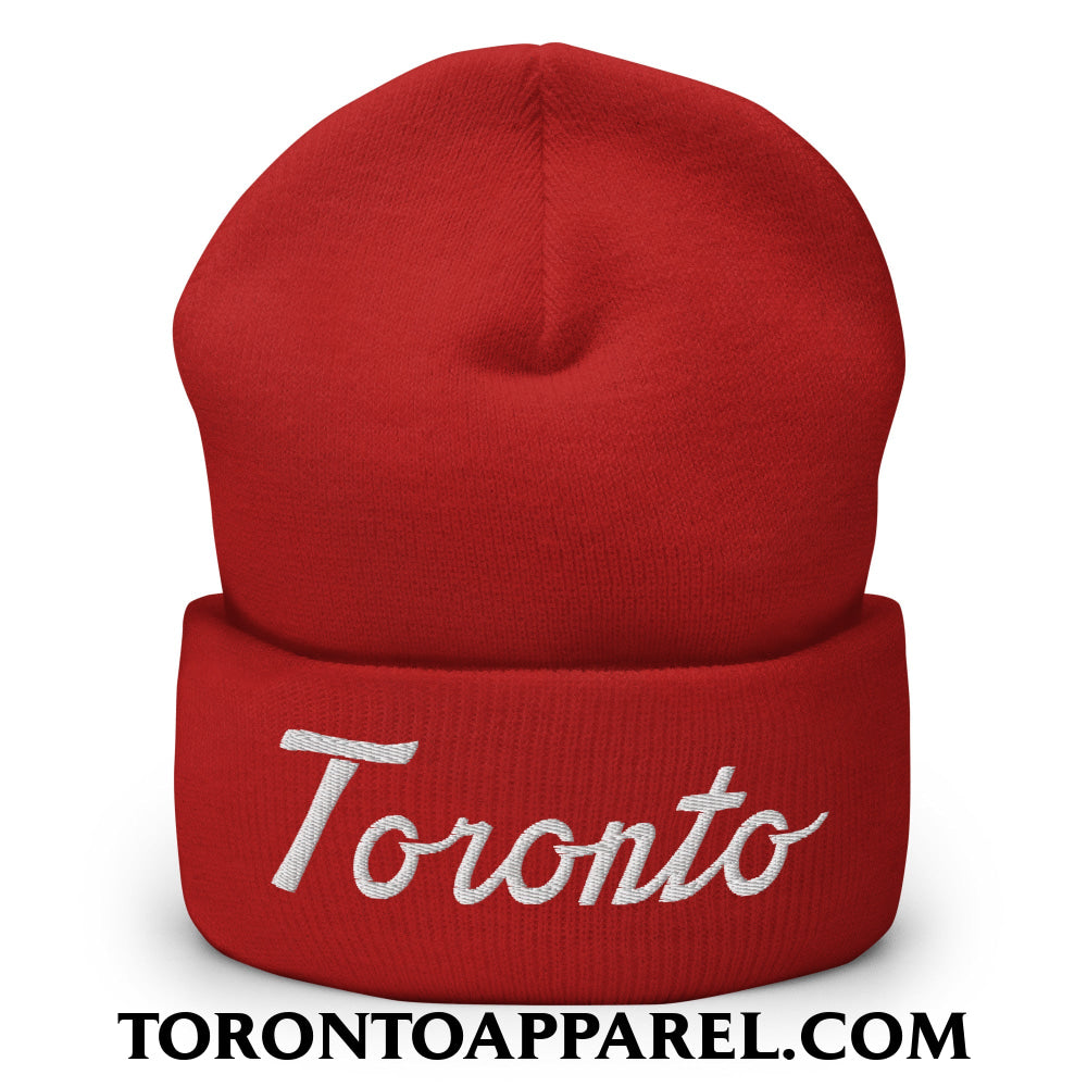 Toronto Classic Sports Script Embroidered Cuffed Knit Beanie - Red - Toronto Apparel