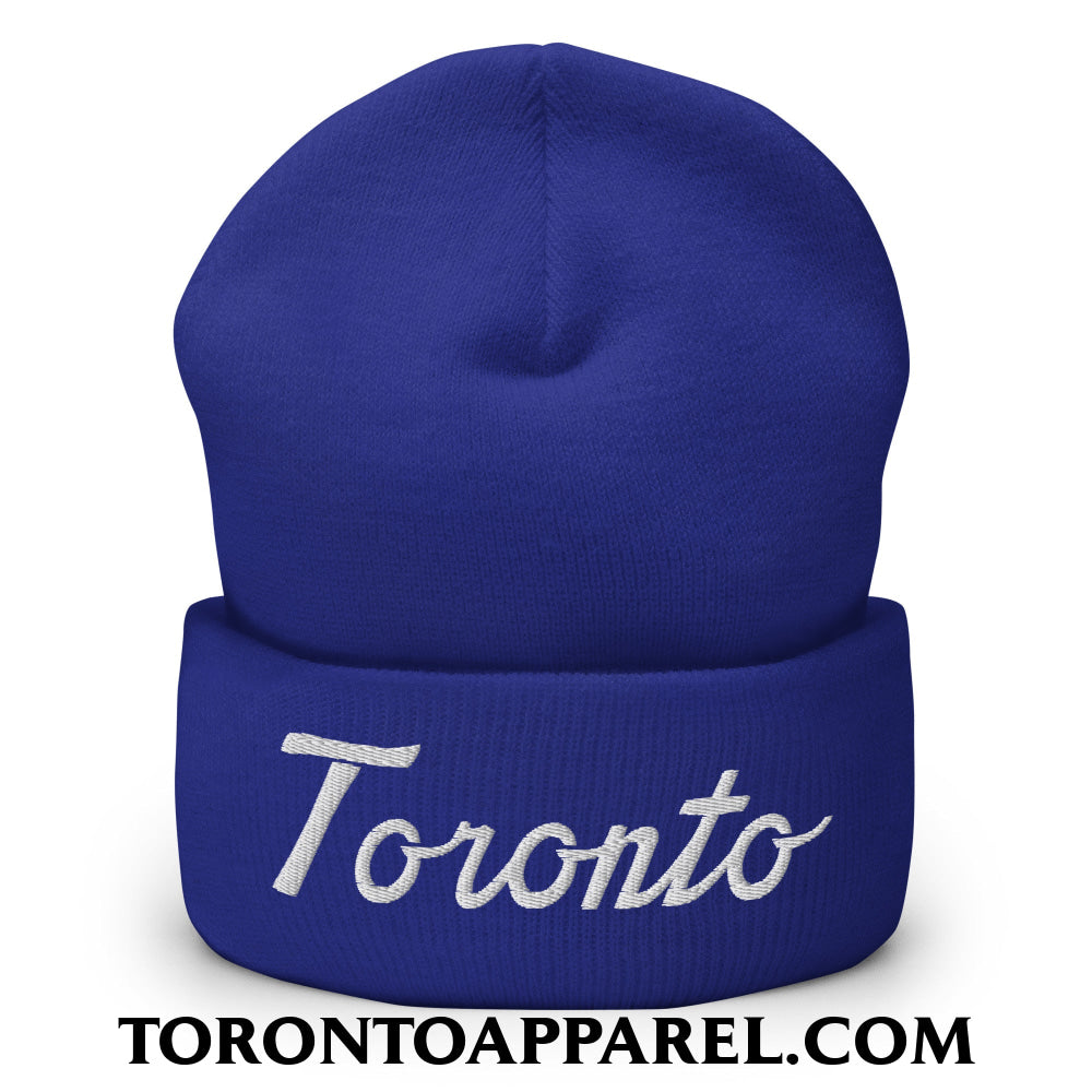 Toronto Classic Sports Script Embroidered Cuffed Knit Beanie - Royal - Toronto Apparel