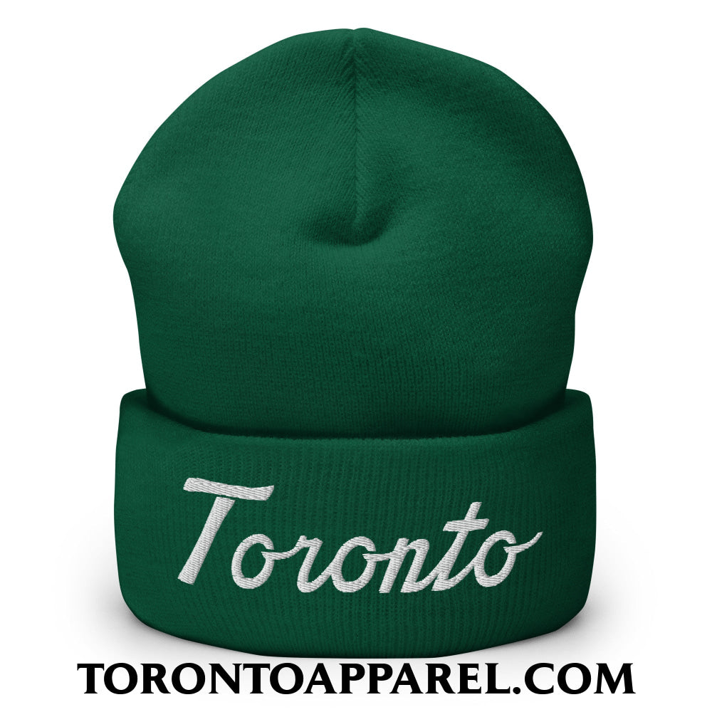 Toronto Classic Sports Script Embroidered Cuffed Knit Beanie - Spruce - Toronto Apparel