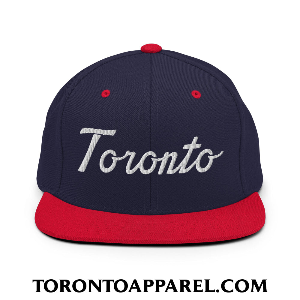Toronto Classic Sports Script Embroidered Flat Brim Bill Snapback Hat - Toronto Apparel