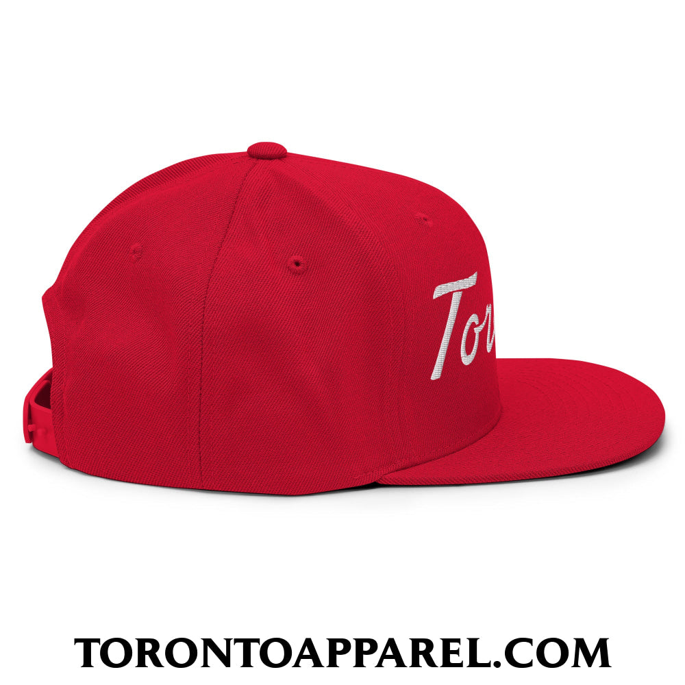 Toronto Classic Sports Script Embroidered Flat Brim Bill Snapback Hat - Toronto Apparel