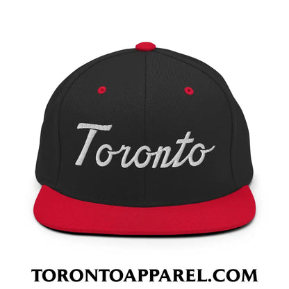 Toronto Classic Sports Script Embroidered Flat Brim Bill Snapback Hat - Black/ Red - Toronto Apparel