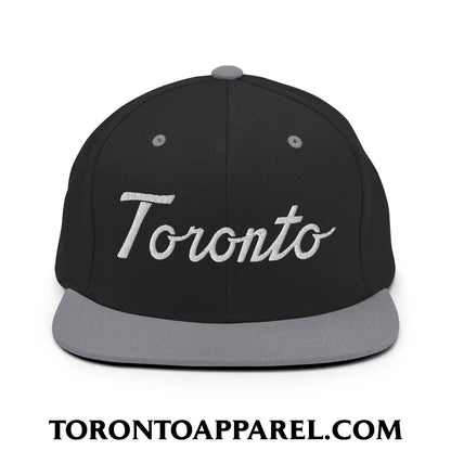 Toronto Classic Sports Script Embroidered Flat Brim Bill Snapback Hat - Black/ Silver - Toronto Apparel