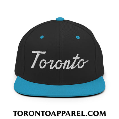Toronto Classic Sports Script Embroidered Flat Brim Bill Snapback Hat - Black/ Teal - Toronto Apparel