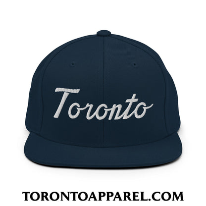 Toronto Classic Sports Script Embroidered Flat Brim Bill Snapback Hat - Dark Navy - Toronto Apparel