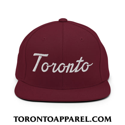Toronto Classic Sports Script Embroidered Flat Brim Bill Snapback Hat - Maroon - Toronto Apparel