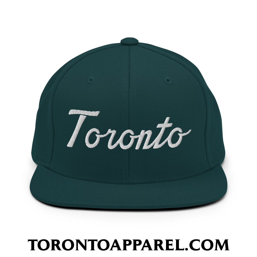 Toronto Classic Sports Script Embroidered Flat Brim Bill Snapback Hat - Spruce - Toronto Apparel