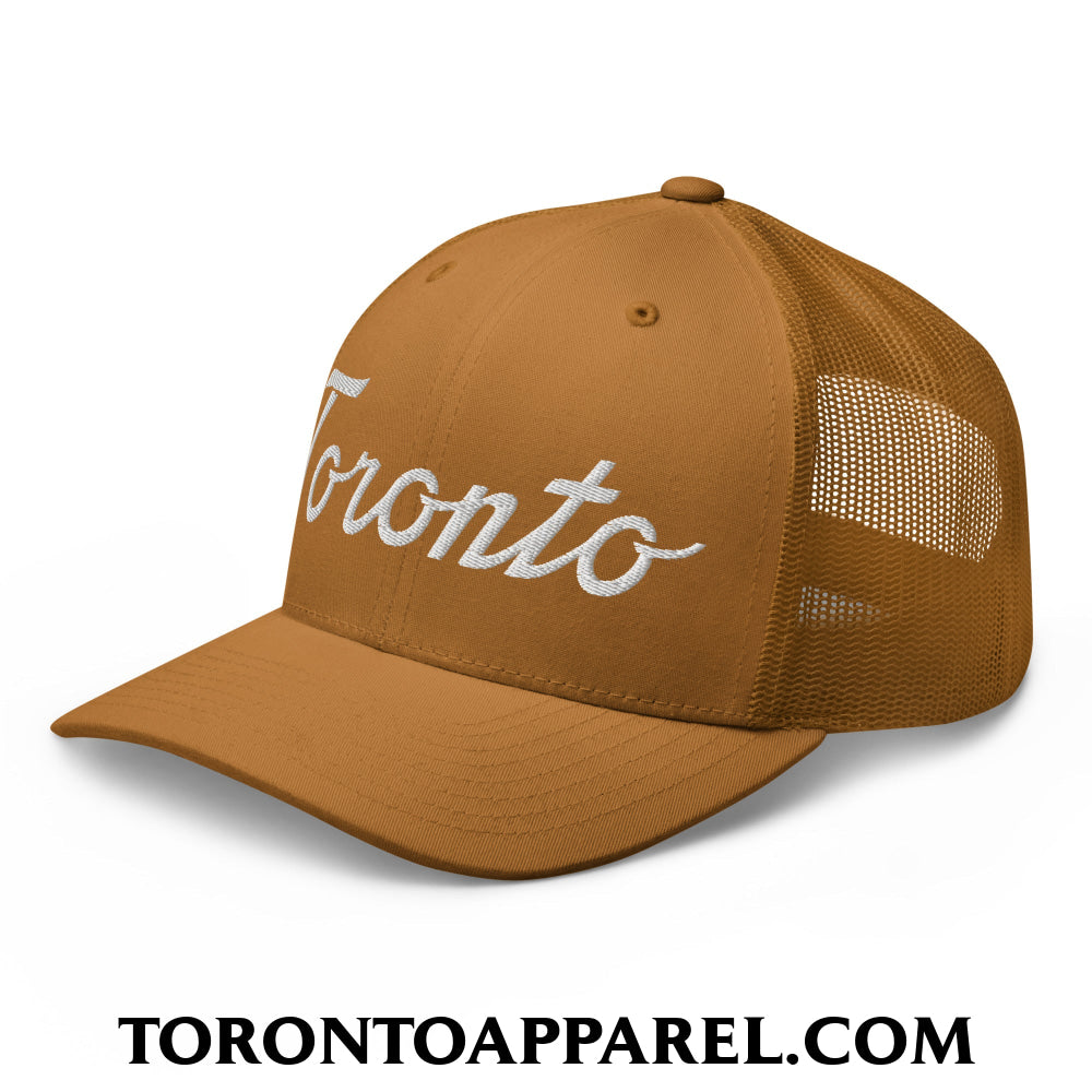 Toronto Classic Sports Script Embroidered Mesh Trucker Hat - Toronto Apparel