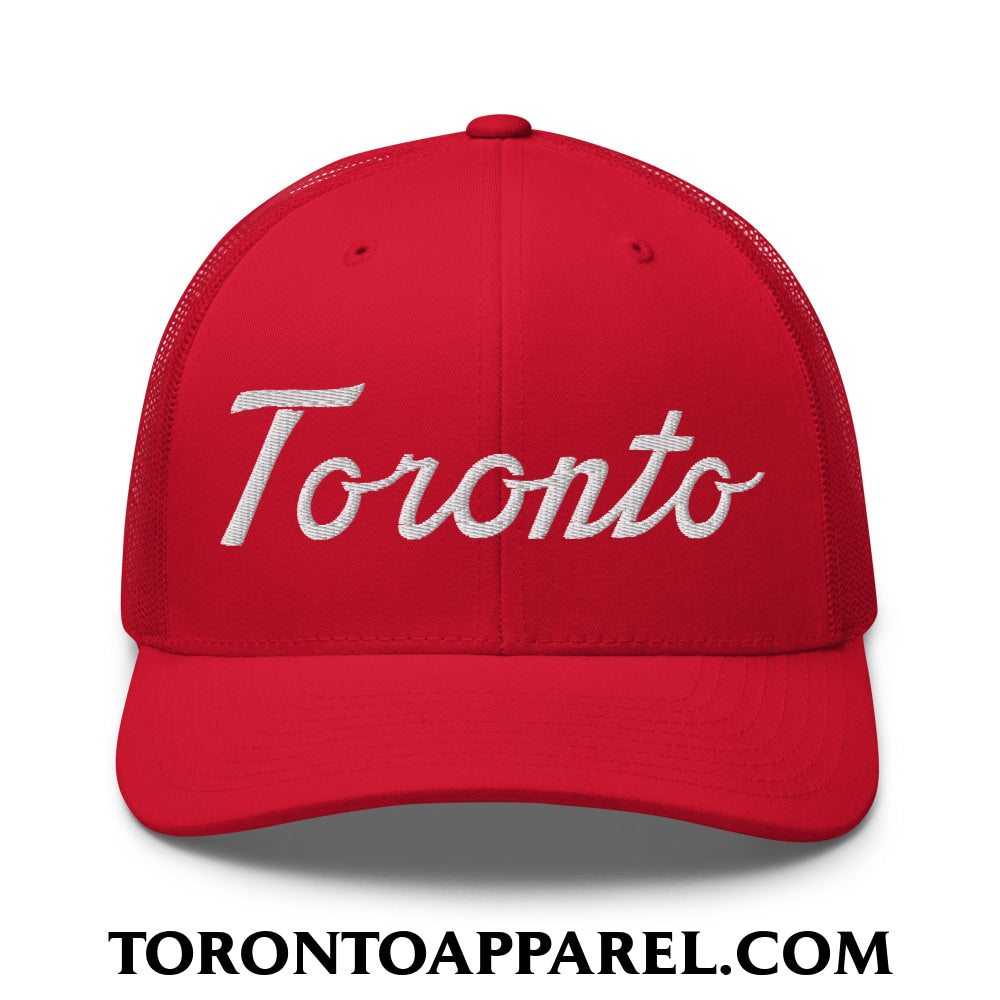 Toronto Classic Sports Script Embroidered Mesh Trucker Hat - Red - Toronto Apparel