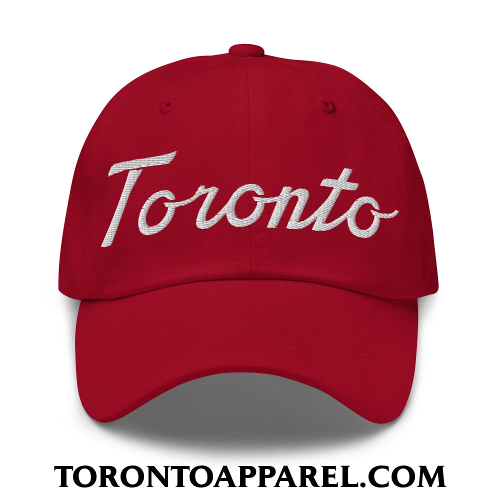 Toronto Classic Sports Script Embroidered Unstructured Dad Hat - Cranberry - Toronto Apparel