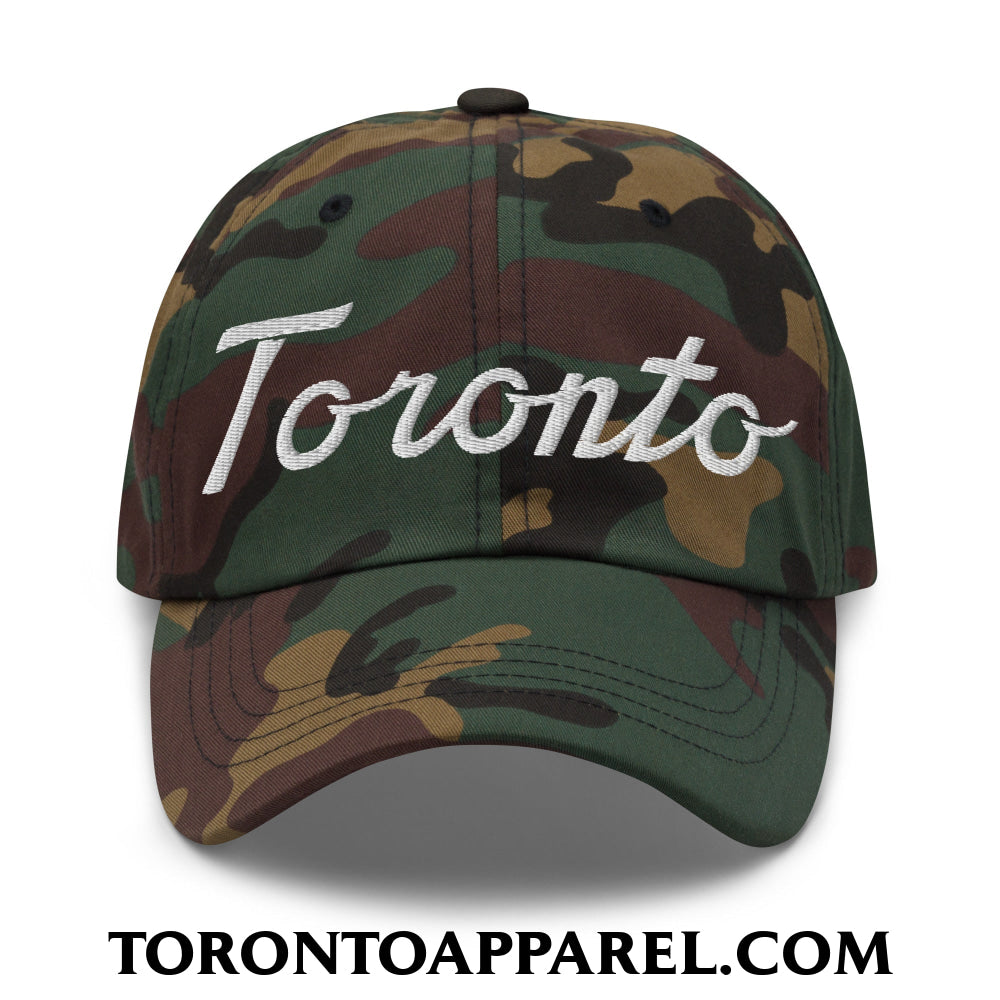 Toronto Classic Sports Script Embroidered Unstructured Dad Hat - Green Camo - Toronto Apparel