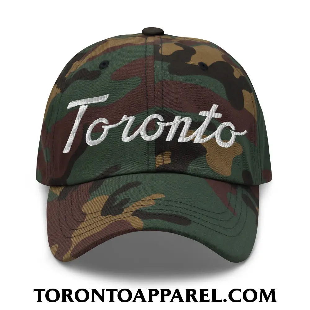 Toronto Classic Sports Script Embroidered Unstructured Dad Hat - Green Camo - Toronto Apparel
