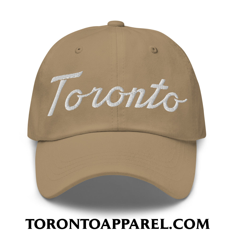 Toronto Classic Sports Script Embroidered Unstructured Dad Hat - Khaki - Toronto Apparel