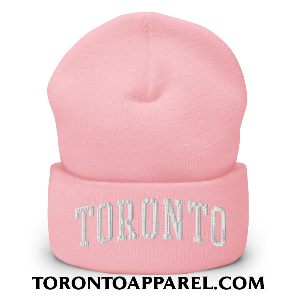 Toronto College Varisty Arch Block Embroidered Cuffed Knit Beanie - Baby Pink - Toronto Apparel
