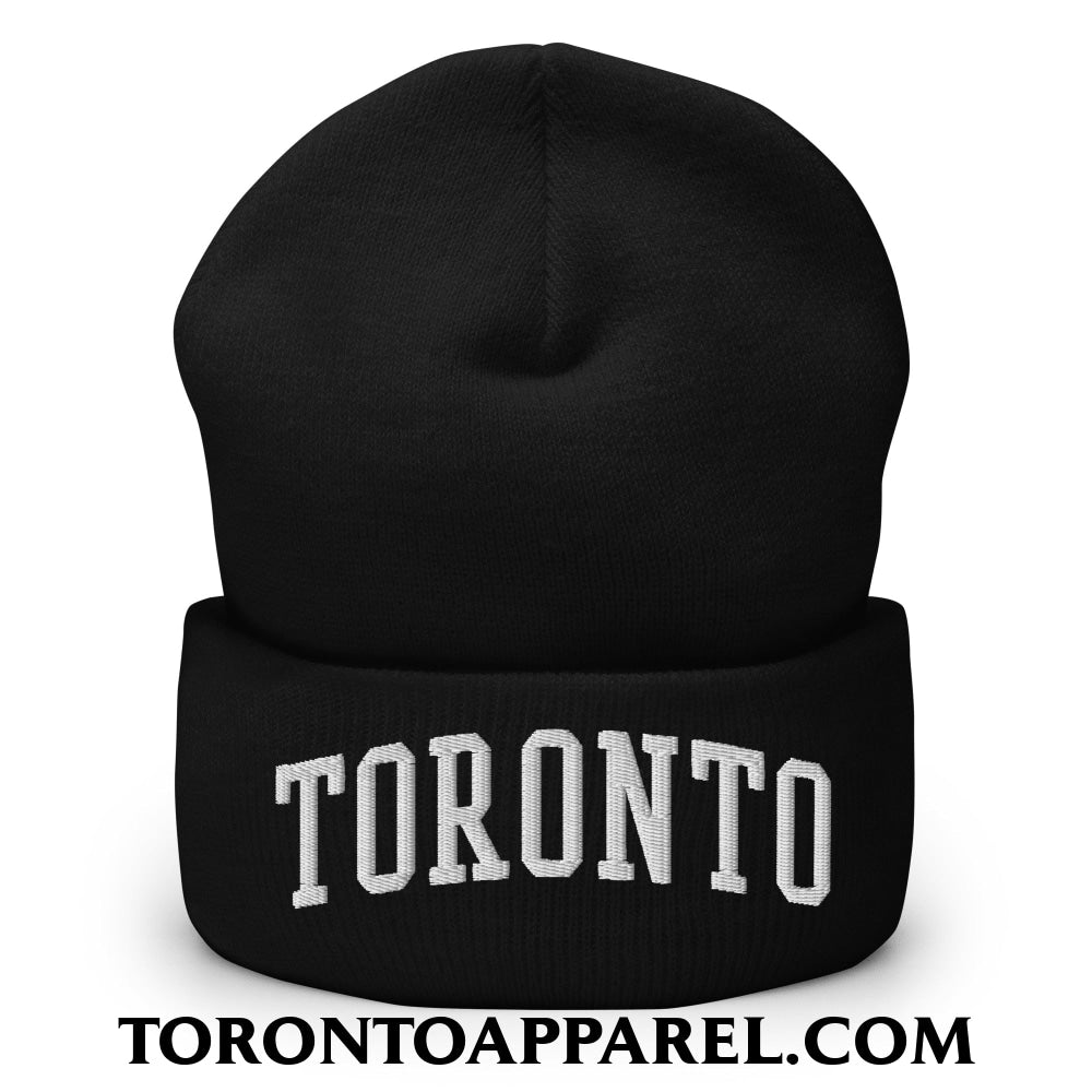 Toronto College Varisty Arch Block Embroidered Cuffed Knit Beanie - Black - Toronto Apparel