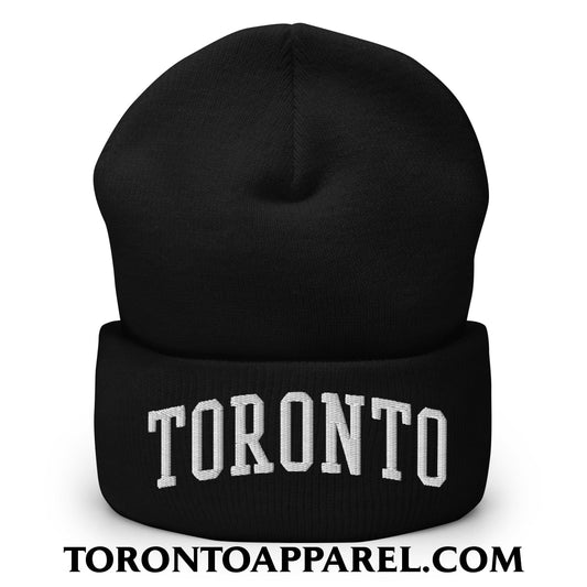 Toronto College Varisty Arch Block Embroidered Cuffed Knit Beanie - Black - Toronto Apparel