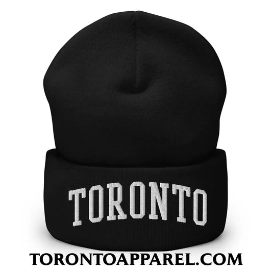 Toronto College Varisty Arch Block Embroidered Cuffed Knit Beanie - Black - Toronto Apparel