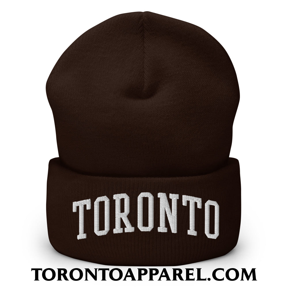 Toronto College Varisty Arch Block Embroidered Cuffed Knit Beanie - Brown - Toronto Apparel