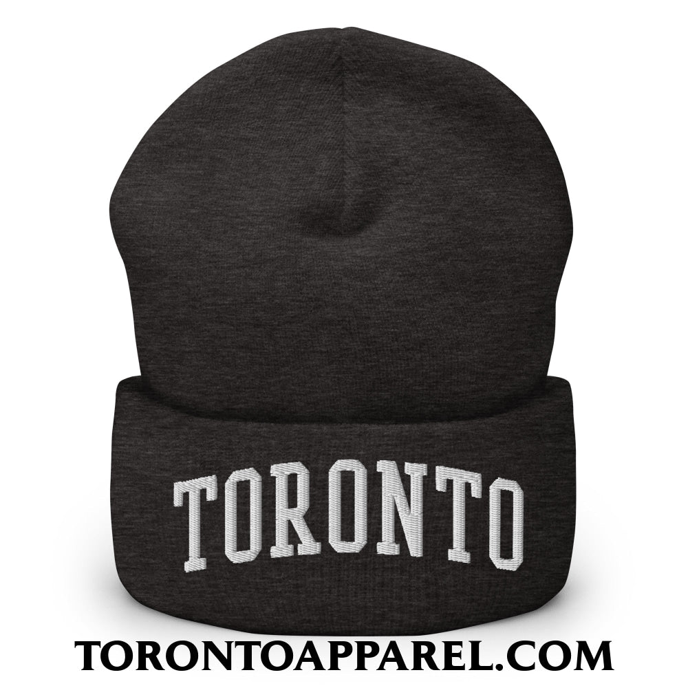Toronto College Varisty Arch Block Embroidered Cuffed Knit Beanie - Dark Grey - Toronto Apparel