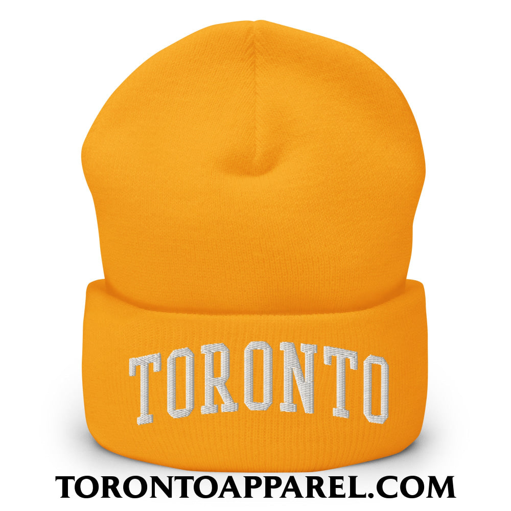 Toronto College Varisty Arch Block Embroidered Cuffed Knit Beanie - Gold - Toronto Apparel