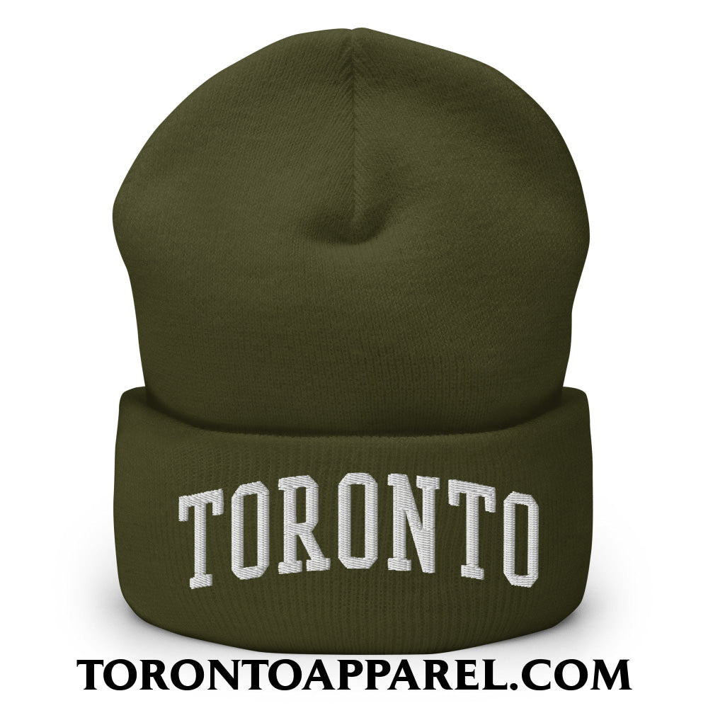 Toronto College Varisty Arch Block Embroidered Cuffed Knit Beanie - Olive - Toronto Apparel