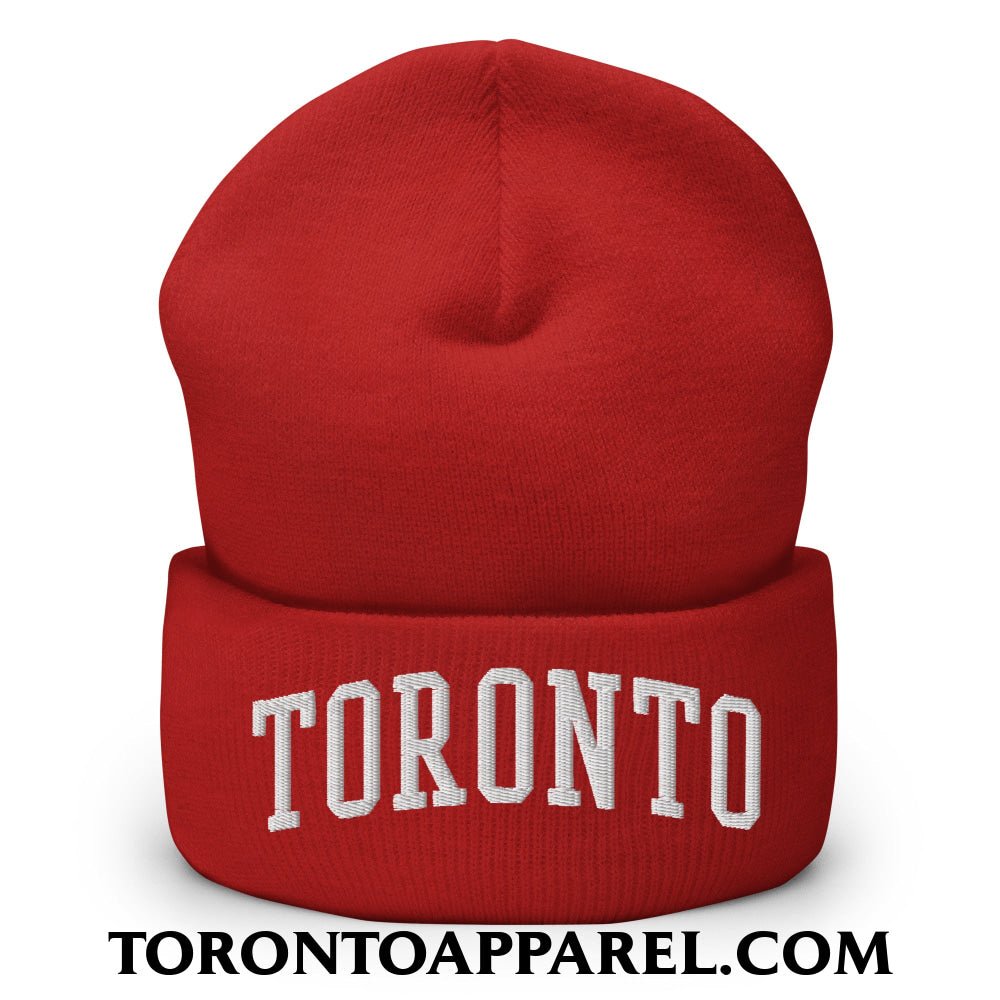 Toronto College Varisty Arch Block Embroidered Cuffed Knit Beanie - Red - Toronto Apparel