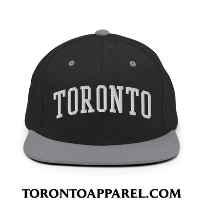 Toronto College Varisty Arch Block Embroidered Flat Brim Bill Snapback Hat - Black/ Silver - Toronto Apparel