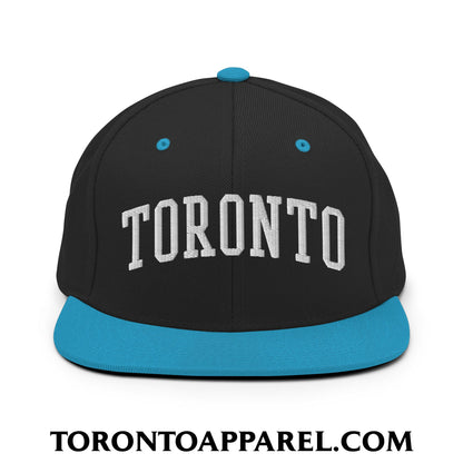 Toronto College Varisty Arch Block Embroidered Flat Brim Bill Snapback Hat - Black/ Teal - Toronto Apparel