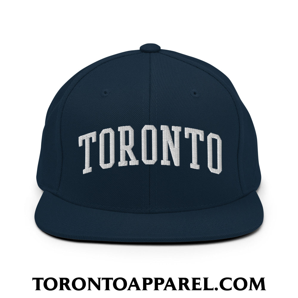 Toronto College Varisty Arch Block Embroidered Flat Brim Bill Snapback Hat - Dark Navy - Toronto Apparel