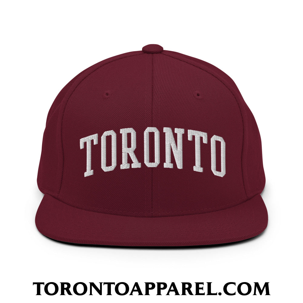 Toronto College Varisty Arch Block Embroidered Flat Brim Bill Snapback Hat - Maroon - Toronto Apparel